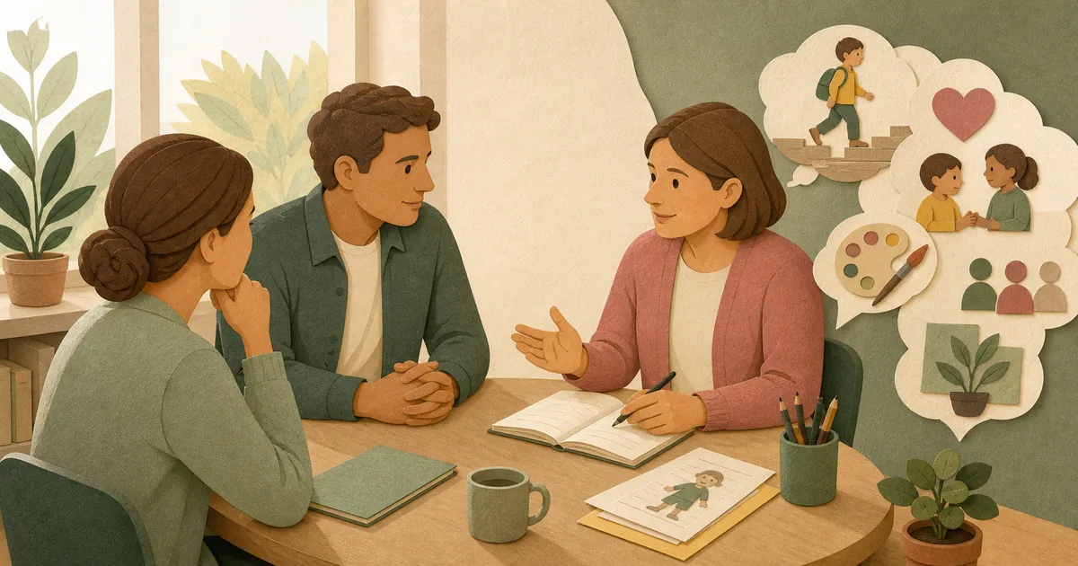 Illustration om: Skole-hjem-samtalen: Forberedelse, spørgsmål og opfølgning