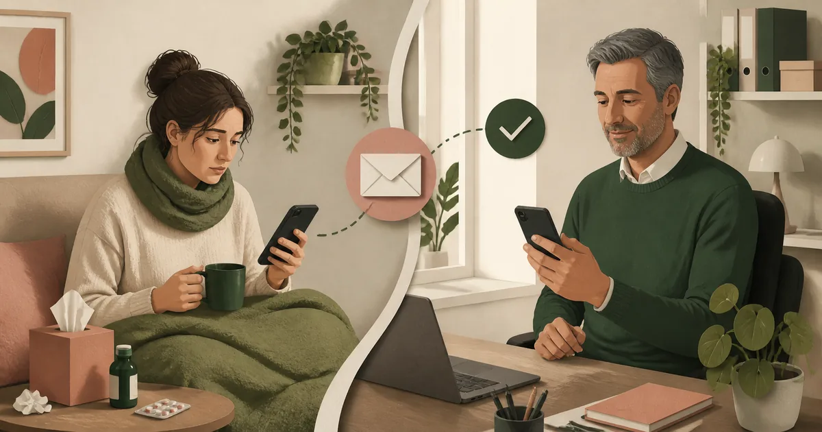 Syg medarbejder sender en kort og professionel besked til chefen