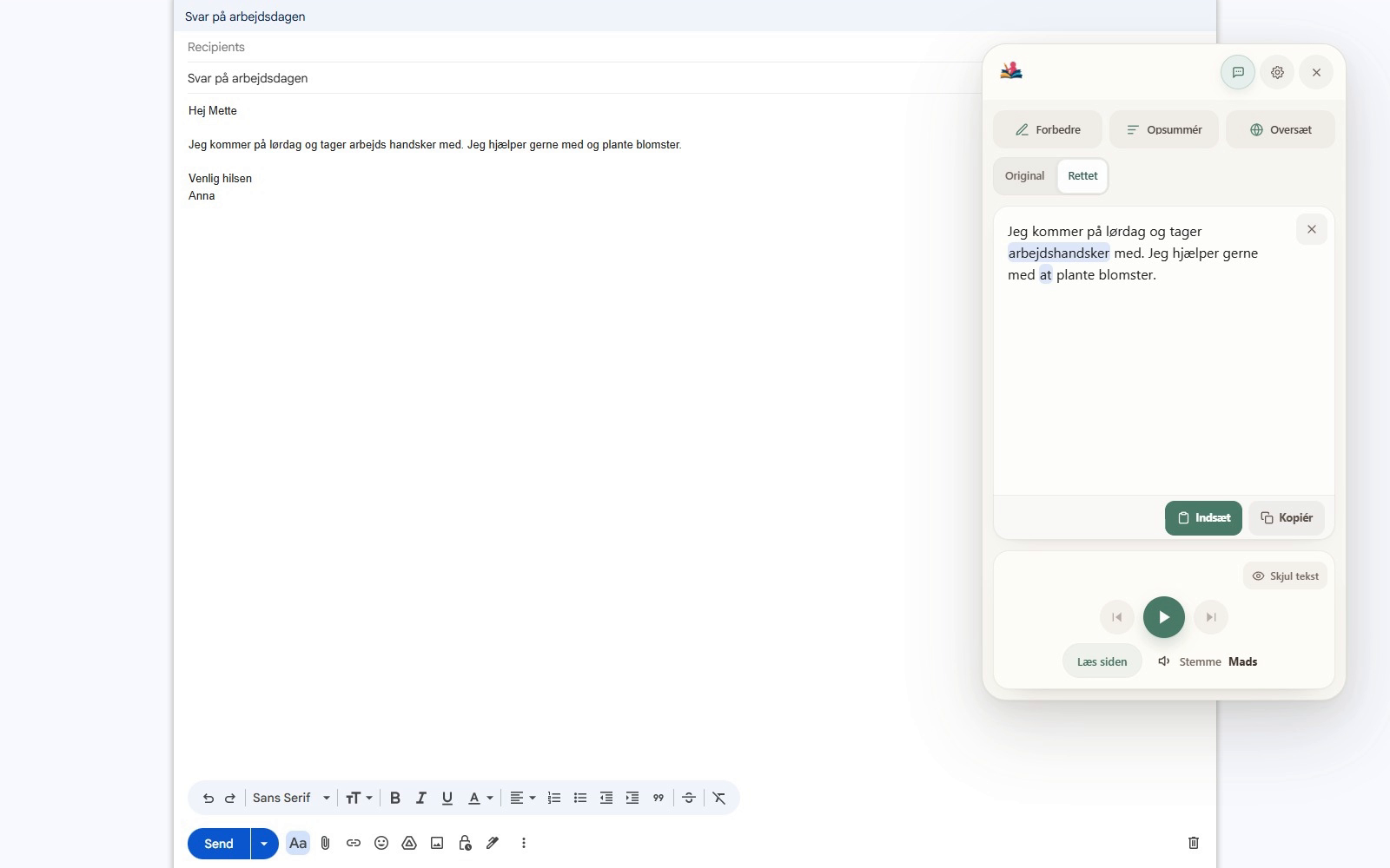 SkrivSikkert hjælper med at rette en besked i Gmail